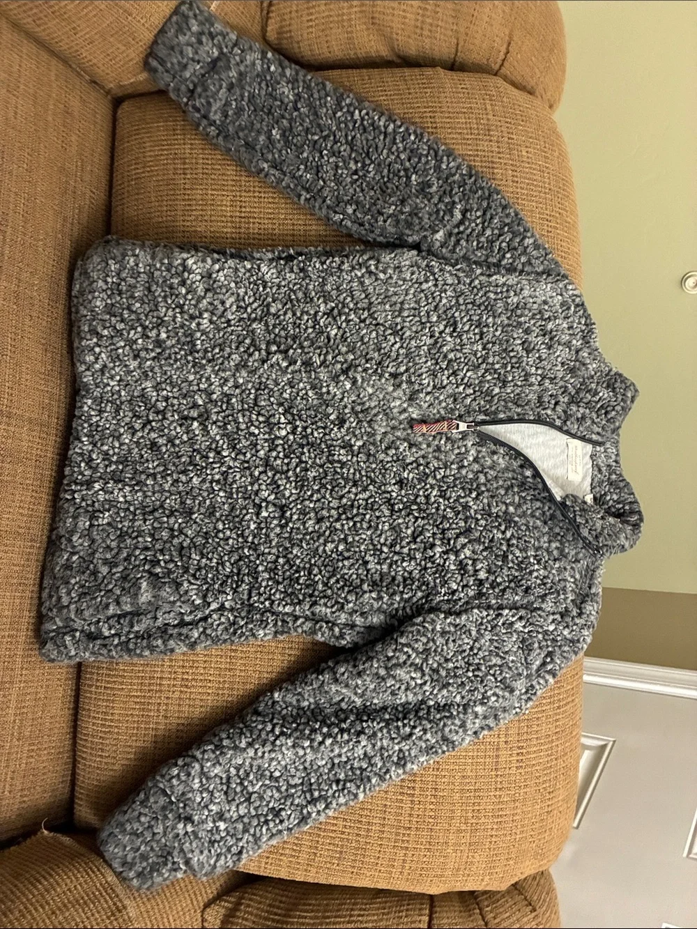 Weatherproof Vintage Women’s Sherpa Quarter Zip Fleece Pullover Pockets Gray S